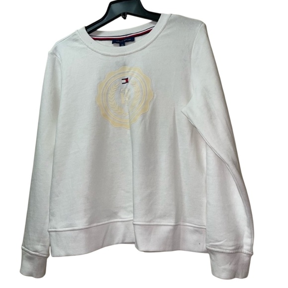TOMMY HILFIGER PULLOVER GRAPHIC CREW NECK SWEATER REGULAR FIT WOMEN WHITE SIZE M - Picture 9 of 14